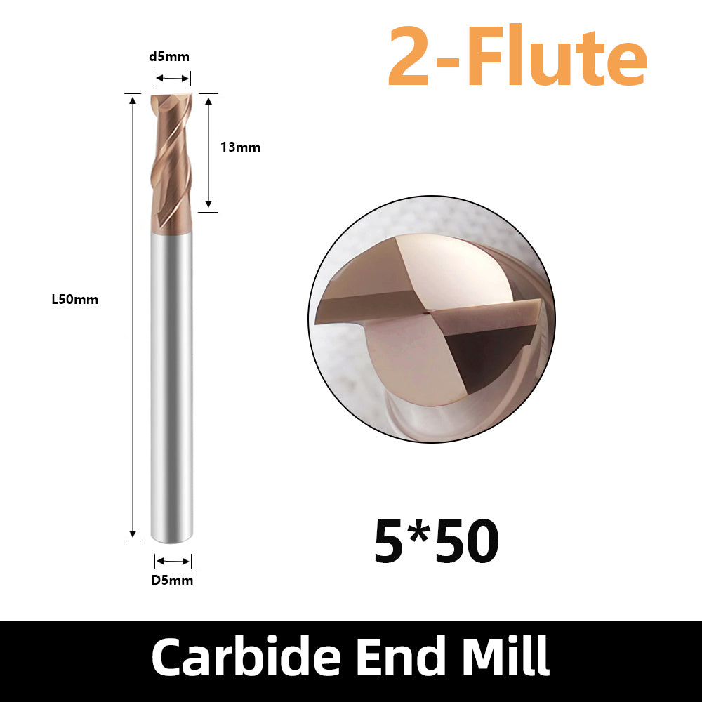 HRC55 Carbide Square End Mills-2 Flute TiSiN Coated,for Milling Alloy Steels, Hardened Steel, Metal etc. (D5*50mm)