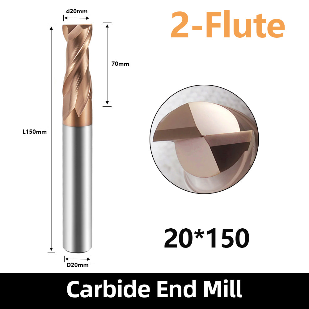 HRC55 Carbide Square End Mills-2 Flute TiSiN Coated,for Milling Alloy Steels, Hardened Steel, Metal etc. (D20*150mm)