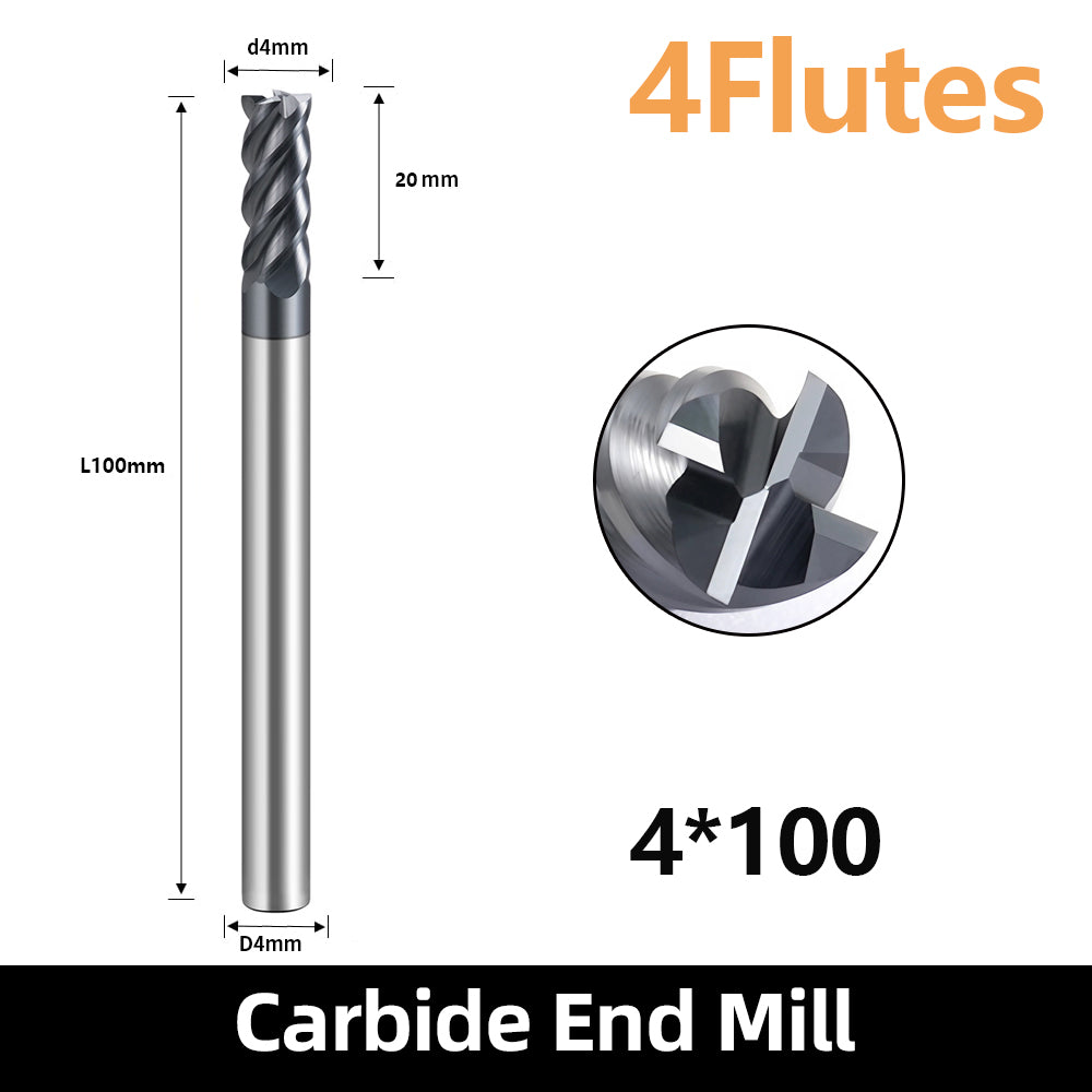 HRC60 Carbide Square End Mills-4 Flute TiSiN Coated for Milling Alloy Steels, Hardened Steel, Metal etc.size D4x100mm