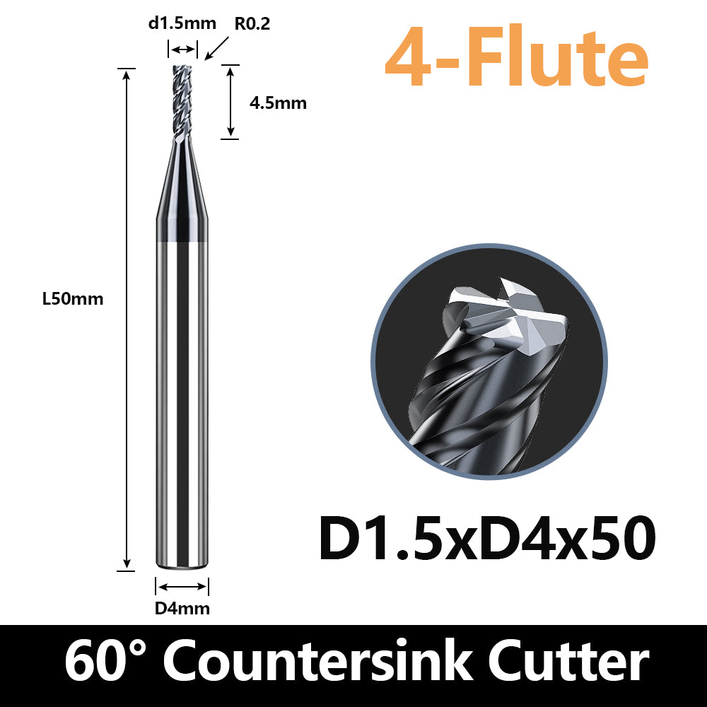 HRC60 Carbide Corner Radius End Mill 4 Flute TiAlSiN for Alloy Steel,Cast Iorn,Cooper Alloy etc.size D1.5xR0.2x50mm
