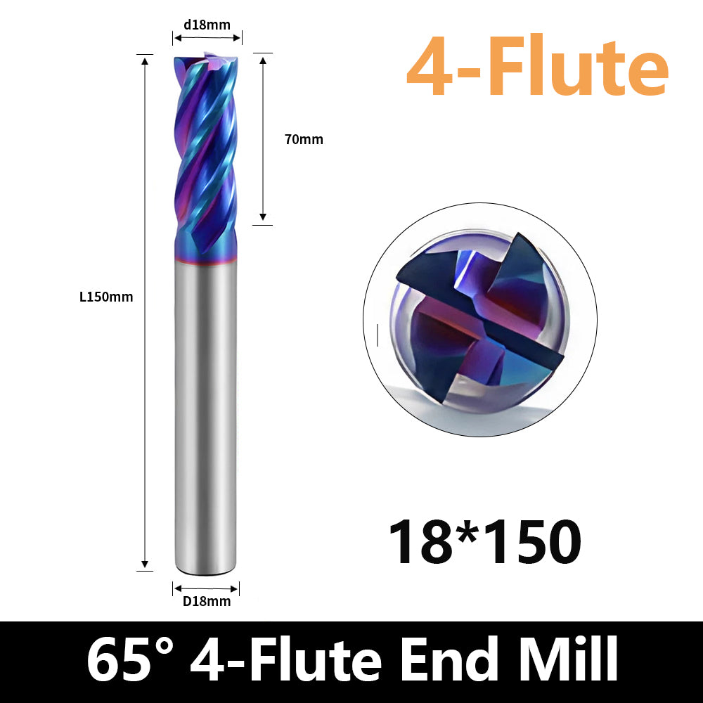 HRC65 Carbide Square End Mills-4 Flute TiSiN Coated for Milling Alloy Steels, Hardened Steel, Metal etc.size D18x150mm
