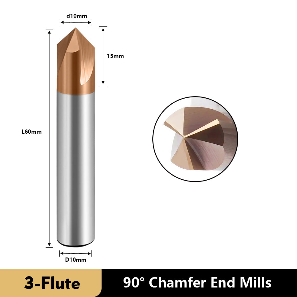 Carbide Chamfer End Mills 3 Flute TiSiN Coating V Groove for Different Material Like Steel Copper Alloy. (D10*60L*3F*90°)