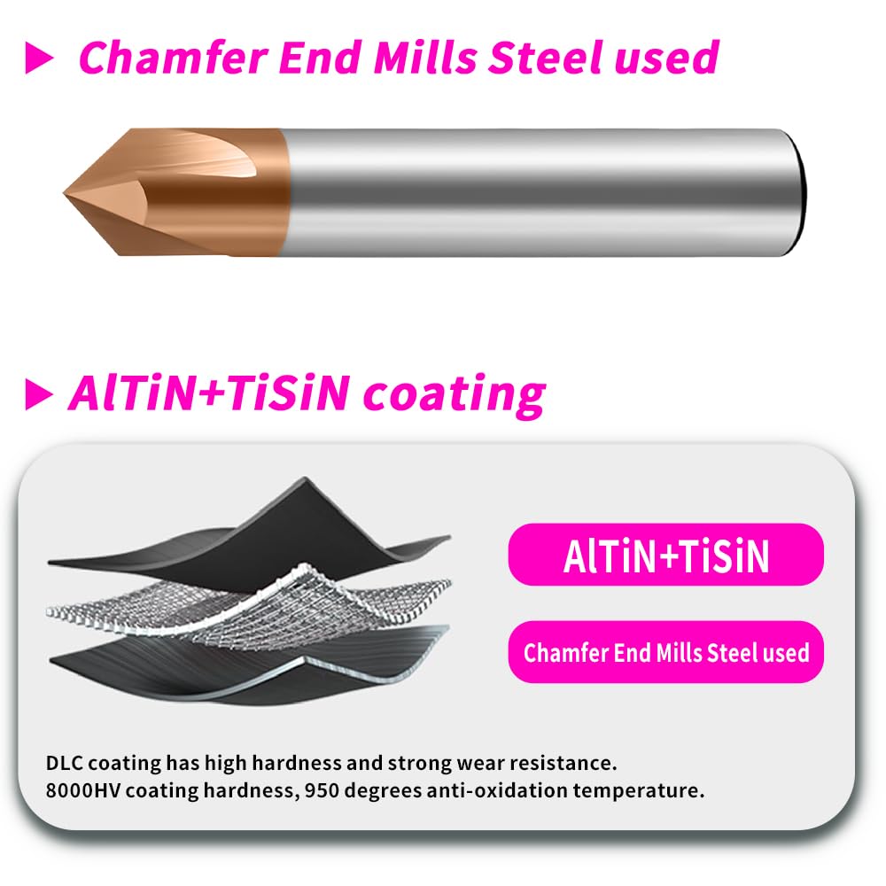 Carbide Chamfer End Mills 3 Flute TiSiN Coating V Groove for Different Material Like Steel Copper Alloy. (D8*50L*3F*90°)