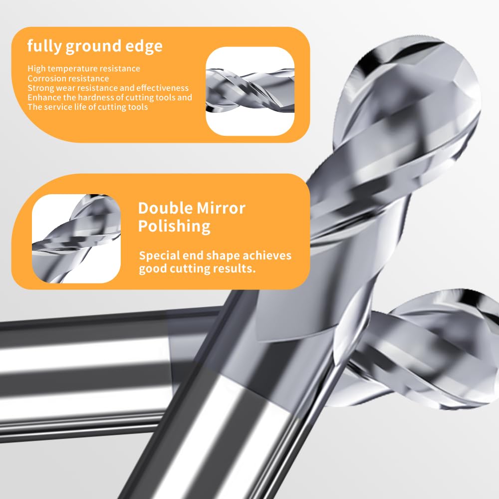 HRC60 Carbide Ball Nose End Mills-2 Flute TISIN Coated,For Milling Alloy Steels, Hardened Steel, Metal etc.size R4x100mm