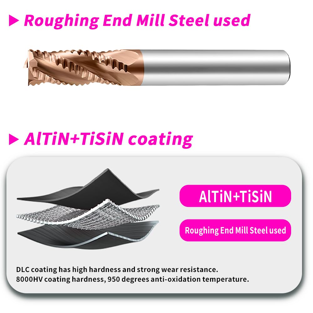 Carbide Roughing End Mills - 4 Flute TISIN Coated,for Milling Alloy Steels, Hardened Steel,Metal. (D4*50mm)