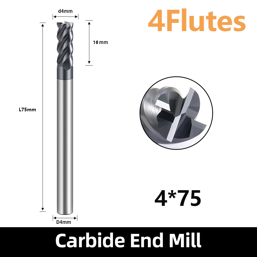HRC60 Carbide Square End Mills-4 Flute TiSiN Coated for Milling Alloy Steels, Hardened Steel, Metal etc.size D4x75mm
