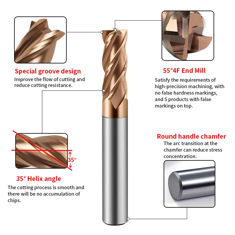 BD550 4 Flutes solid carbide flat end mill with a blade diameter of 1-20 mm, suitable for CNC machine tools