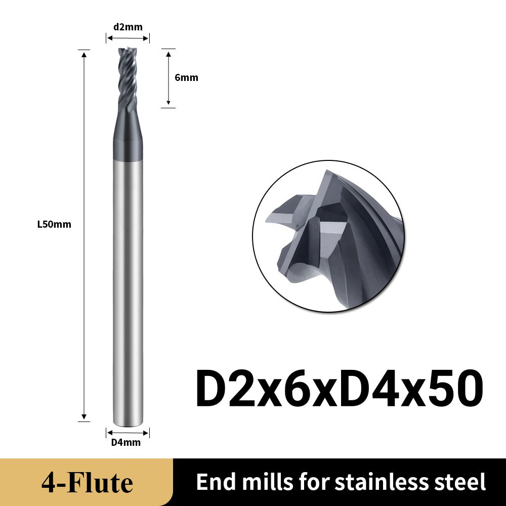 Carbide Unequal Helix End Mills for Stainless Steel-4 Flute TiALSiN Coated,For Milling Alloy Steels, Hardened Steel, Metal etc. (D2*6*D4*50L*4F)