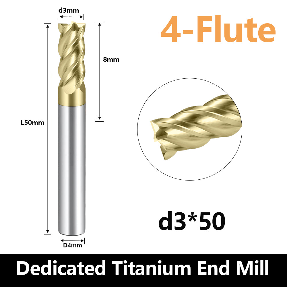 Carbide Titanium alloy End Mills 4 Flute ZrN Coating,for Titanium alloy. (D3*8*D4*50L*4F)