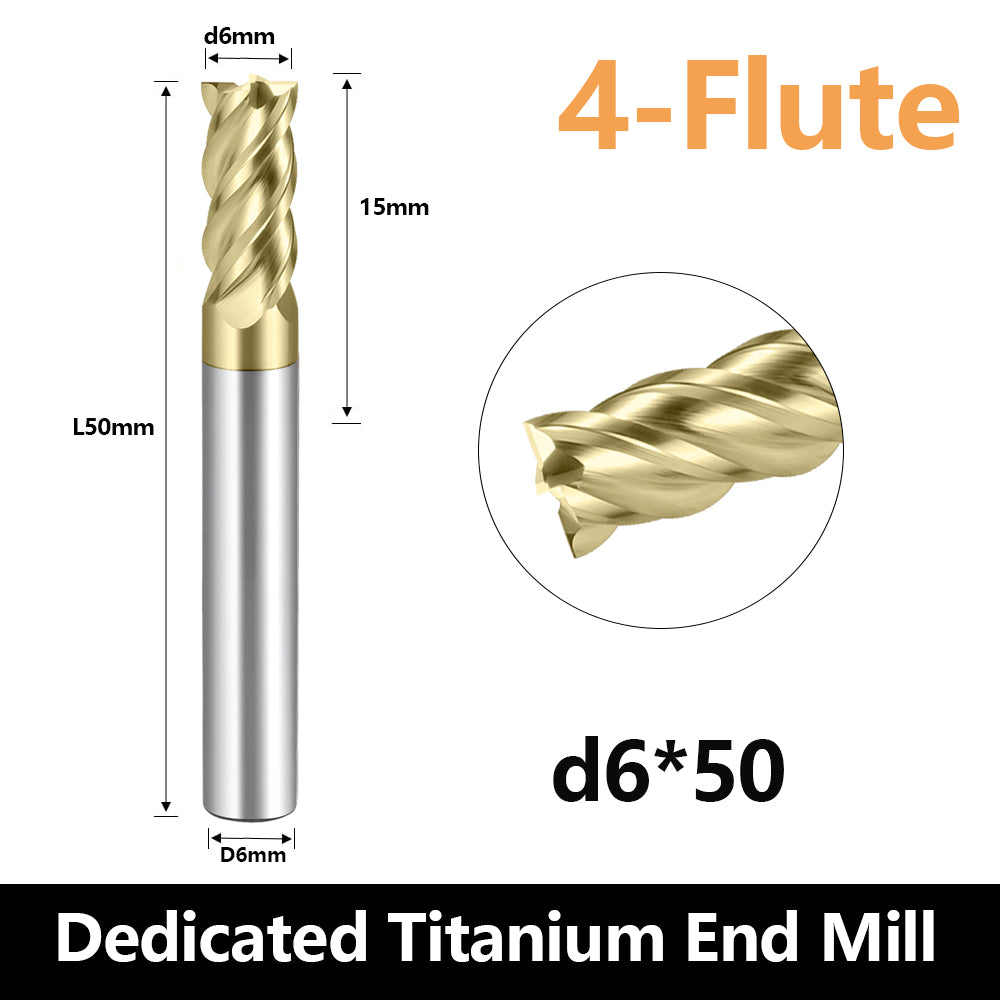 Carbide Titanium alloy End Mills 4 Flute ZrN Coating,for Titanium alloy. (D6*15*D6*50L*4F)