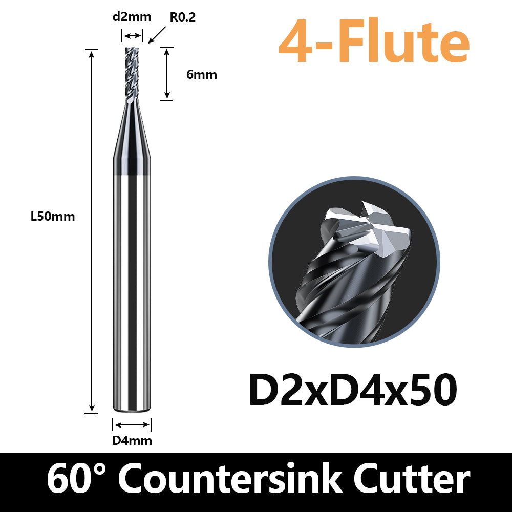 HRC60 Carbide Corner Radius End Mill 4 Flute TiAlSiN for Alloy Steel,Cast Iorn,Cooper Alloy etc.size D2xR0.2x50mm