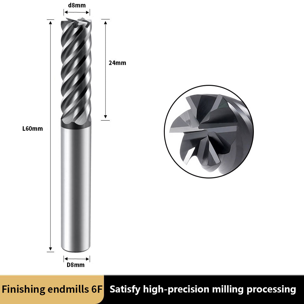 Carbide Finish Flat End Mills for Cutting Alloy Steels,Cast Iron, Hardened Steel - 6 Flute TiALSiN Coated Cutting Tools. (D8*24*D8*60*6F)