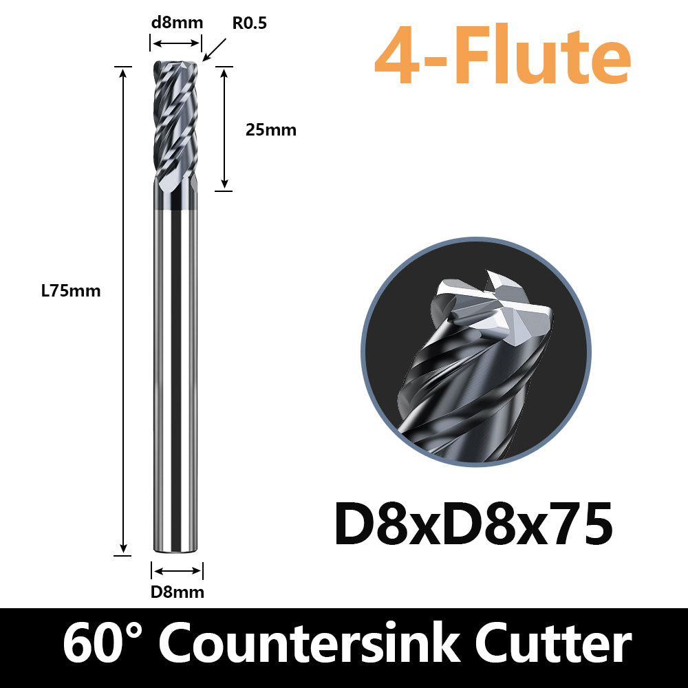 HRC60 Carbide Corner Radius End Mill 4 Flute TiAlSiN for Alloy Steel,Cast Iorn,Cooper Alloy etc.size D8xR0.5x75mm