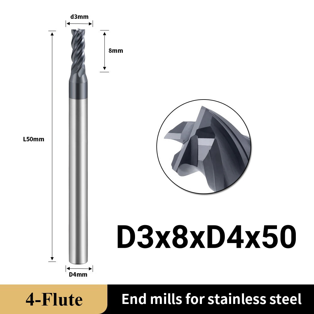 Carbide Unequal Helix End Mills for Stainless Steel-4 Flute TiALSiN Coated,For Milling Alloy Steels, Hardened Steel, Metal etc. (D3*8*D3*50L*4F)