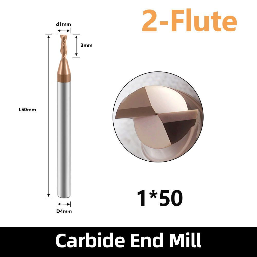 HRC55 Carbide Square End Mills-2 Flute TiSiN Coated,for Milling Alloy Steels, Hardened Steel, Metal etc. (D1*50mm)