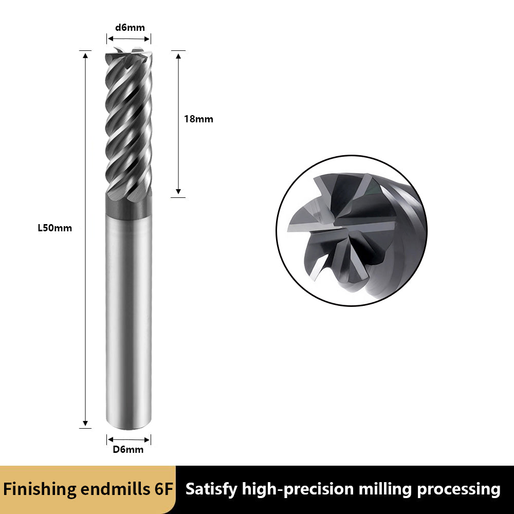Carbide Finish Flat End Mills for Cutting Alloy Steels,Cast Iron, Hardened Steel - 6 Flute TiALSiN Coated Cutting Tools. (D6*18*50*6F)