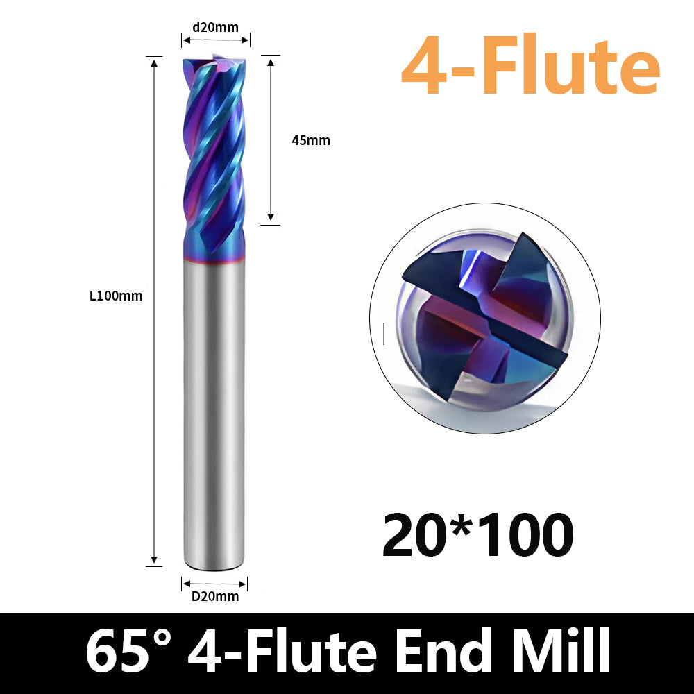HRC65 Carbide Square End Mills-4 Flute TiSiN Coated for Milling Alloy Steels, Hardened Steel, Metal etc.size D20x100mm