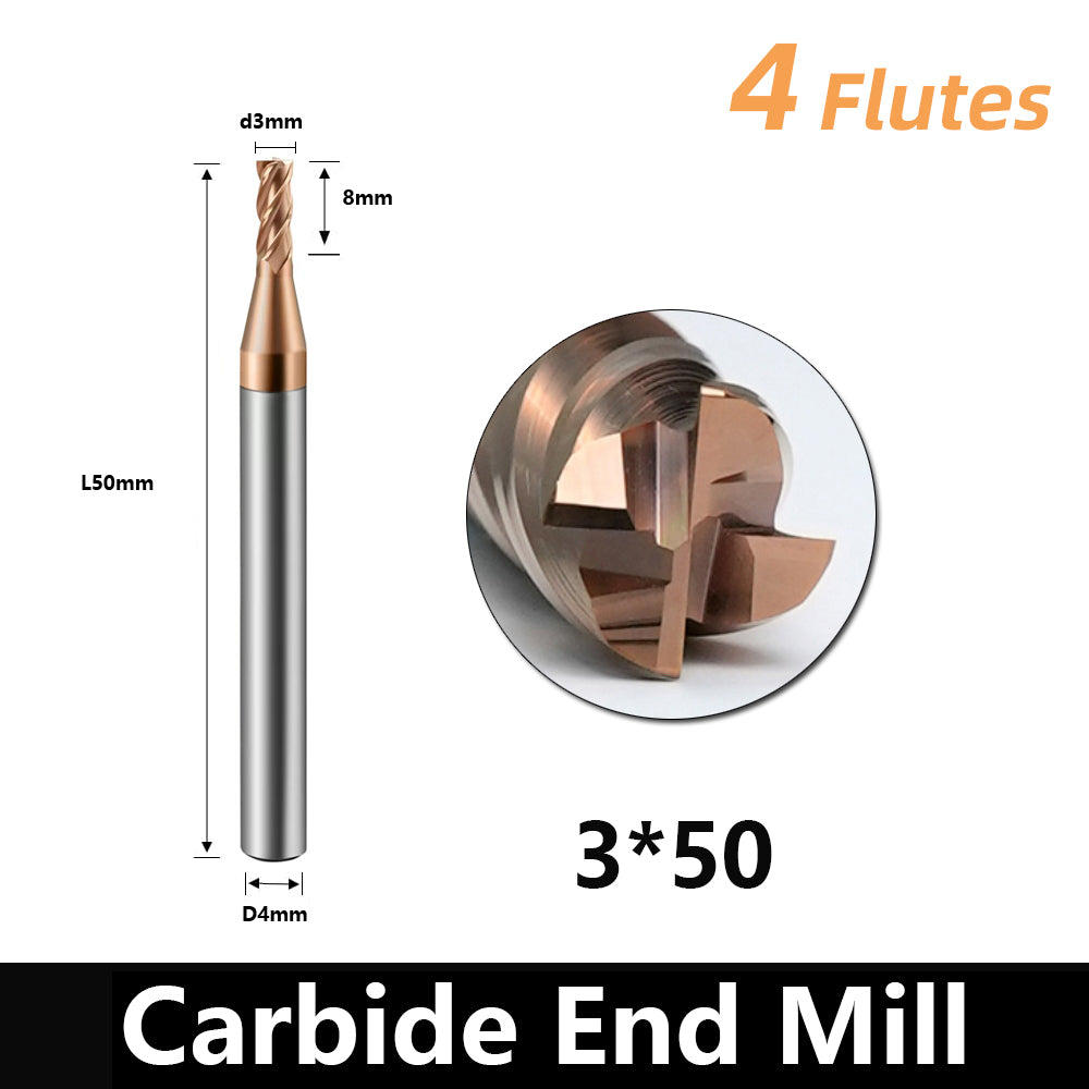 BD550 4 Flutes solid carbide flat end mill with a blade diameter of 1-20 mm, suitable for CNC machine tools