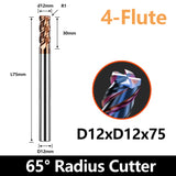 HRC65 Carbide Corner Radius End Mill 4 Flute TiAlSiN for Alloy Steel,Cast Iorn,Cooper Alloy etc. (D12R1*D12*75mm)