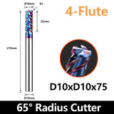 HRC65 Carbide Corner Radius End Mill 4 Flute TiAlSiN for Alloy Steel,Cast Iorn,Cooper Alloy etc. (D10R1*D10*75mm)