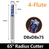 HRC65 Carbide Corner Radius End Mill 4 Flute TiAlSiN for Alloy Steel,Cast Iorn,Cooper Alloy etc. (D8R0.5*D8*75mm)
