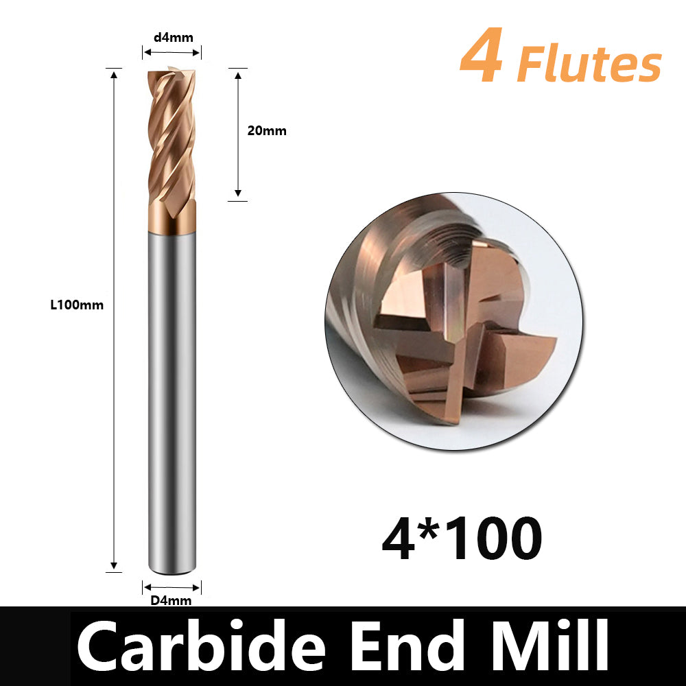 HRC55 Carbide Square End Mills-4 Flute TiSiN Coated for Milling Alloy Steels, Hardened Steel, Metal etc.size D4x100mm