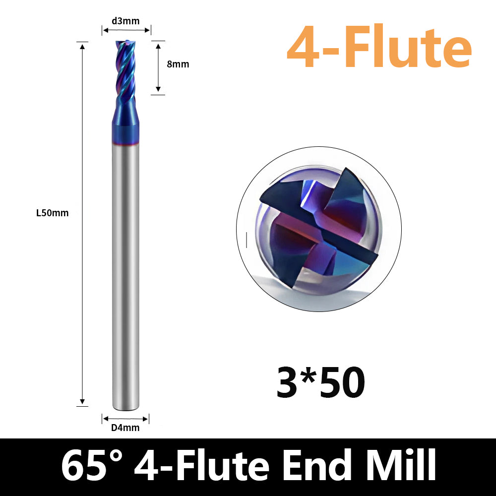 HRC65 Carbide Square End Mills-4 Flute TiSiN Coated for Milling Alloy Steels, Hardened Steel, Metal etc.size D3x50mm