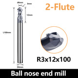 HRC60 Carbide Ball Nose End Mills-2 Flute TISIN Coated,For Milling Alloy Steels, Hardened Steel, Metal etc.size R3x100mm