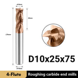 Carbide Roughing End Mills - 4 Flute TISIN Coated,for Milling Alloy Steels, Hardened Steel,Metal. (D10*75mm)