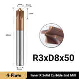 Carbide Radius Corner Rounding Inner R End Mills 4 Flute TiSiN Coated,for Milling Alloy Steels,Hardened Steel, Metal. (R3*12*D8*60L*4F)