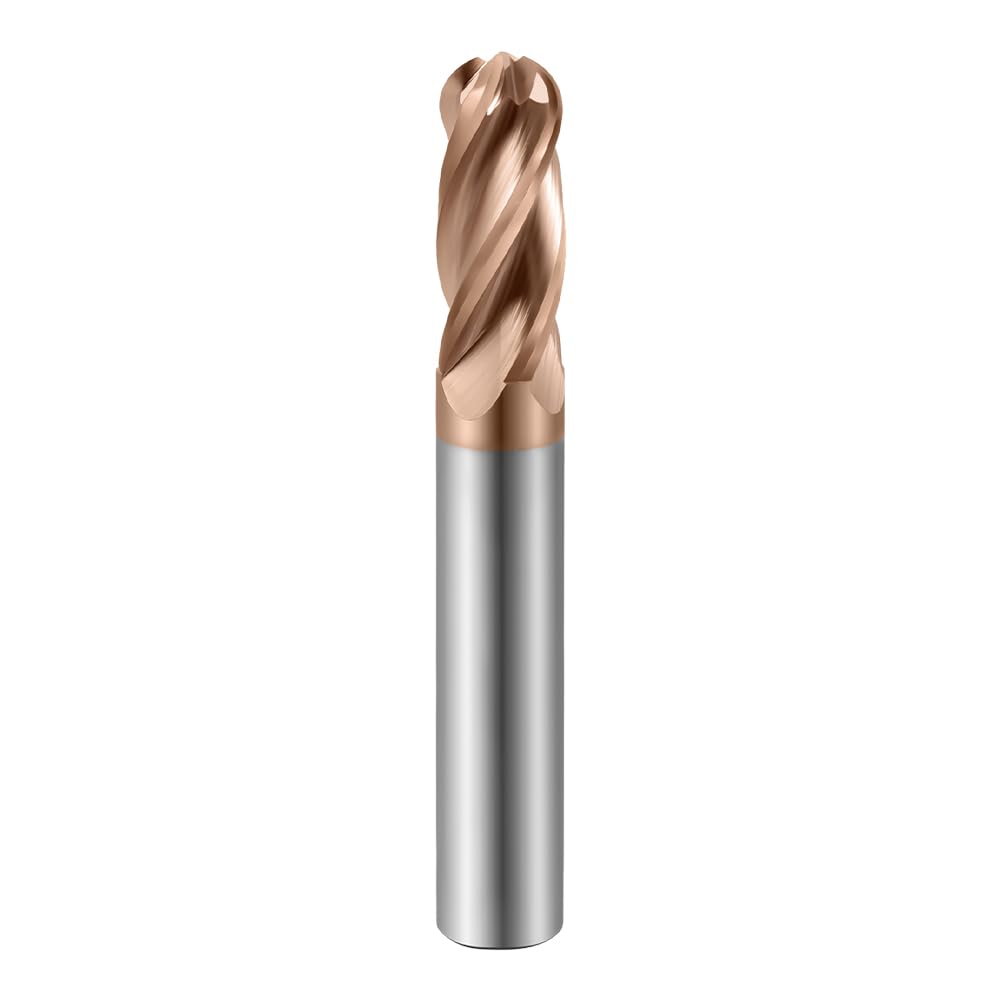 HRC55 Carbide Ball Nose End Mills-4 Flute TISIN Coated,for Milling Alloy Steels, Hardened Steel, Metal etc. (R6*30*D12*75mm)