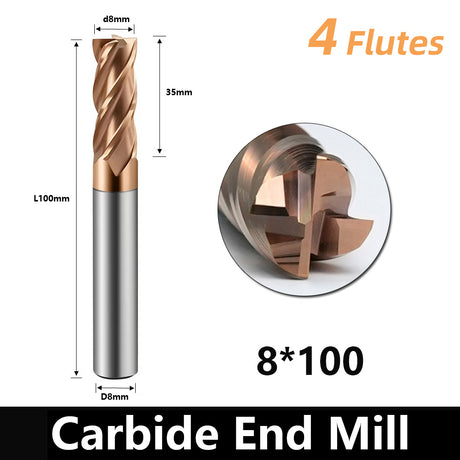 BD550 4 Flutes solid carbide flat end mill with a blade diameter of 1-20 mm, suitable for CNC machine tools