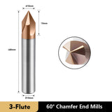 Carbide Chamfer End Mills 3 Flute TiSiN Coating V Groove  for Different Material Like Steel Copper Alloy. (D10*60L*3F*60°)