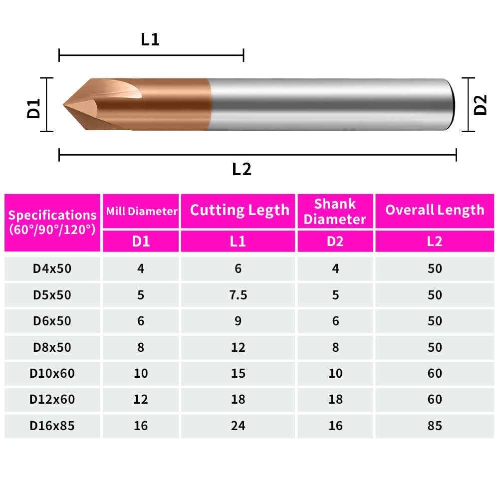 Carbide Chamfer End Mills 3 Flute TiSiN Coating V Groove  for Different Material Like Steel Copper Alloy. (D8*50L*3F*90°)