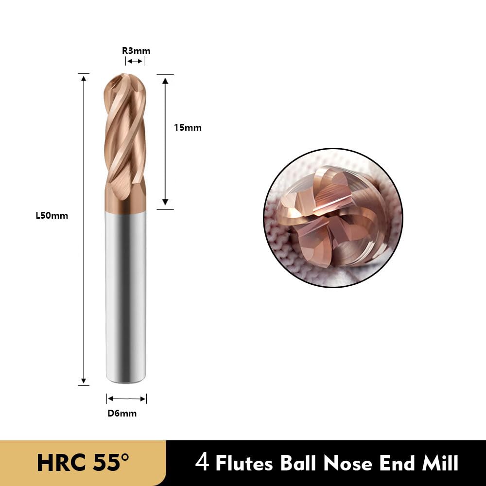 Solid carbide ball nose end mill HRC55, 4 flutes,R0.75-R6,CNC cutting tool for cast iron and general steel