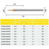 Carbide 2 Flutes Micro Carbide Flat End Mills HRC 60 TiSiN coating.