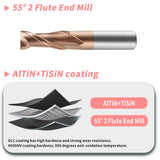 (D1-D20)HRC55  Carbide Square End Mills-2 Flute TiSiN Coated,for Milling Alloy Steels, Hardened Steel, Metal etc.
