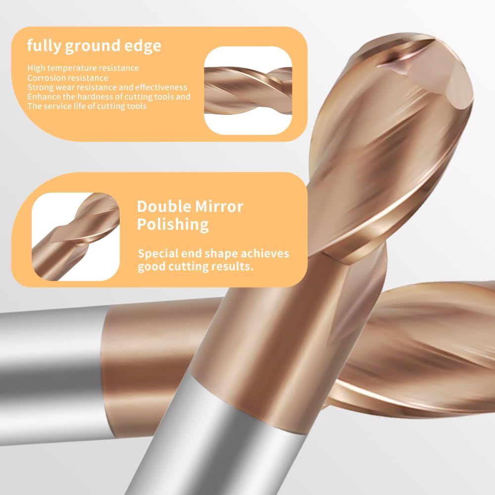 HRC55 Carbide Ball Nose End Mills-2 Flute TISIN Coated,For Milling Alloy Steels, Hardened Steel, Metal etc.size R1x50mm