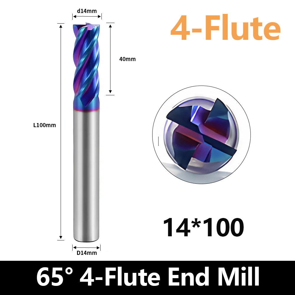 HRC65 Carbide Square End Mills-4 Flute TiSiN Coated for Milling Alloy Steels, Hardened Steel, Metal etc.size D14x100mm