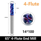 HRC65 Carbide Square End Mills-4 Flute TiSiN Coated for Milling Alloy Steels, Hardened Steel, Metal etc.size D14x100mm