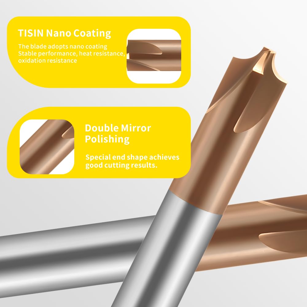 Carbide Radius Corner Rounding Inner R End Mills 4 Flute TiSiN Coated,for Milling Alloy Steels,Hardened Steel, Metal. (R4*15*D10*75L*4F)