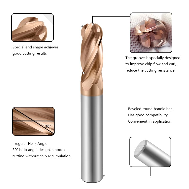 Solid carbide ball nose end mill HRC55, 4 flutes,R0.75-R6,CNC cutting tool for cast iron and general steel
