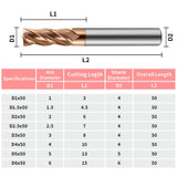 HRC55 Carbide Square End Mills-4 Flute TiSiN Coated for Milling Alloy Steels, Hardened Steel, Metal etc.size D6x50mm