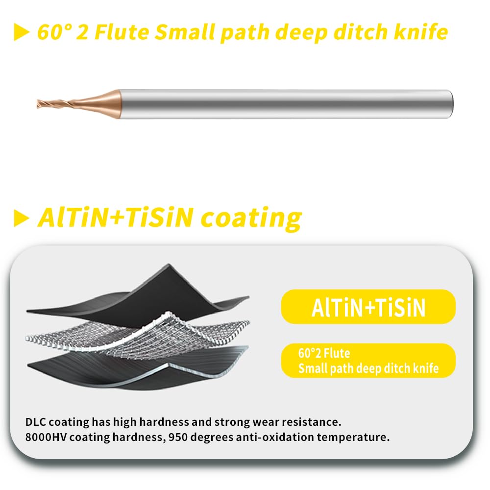 Carbide 2 Flutes Micro Carbide Flat End Mills HRC 60 TiSiN coating.