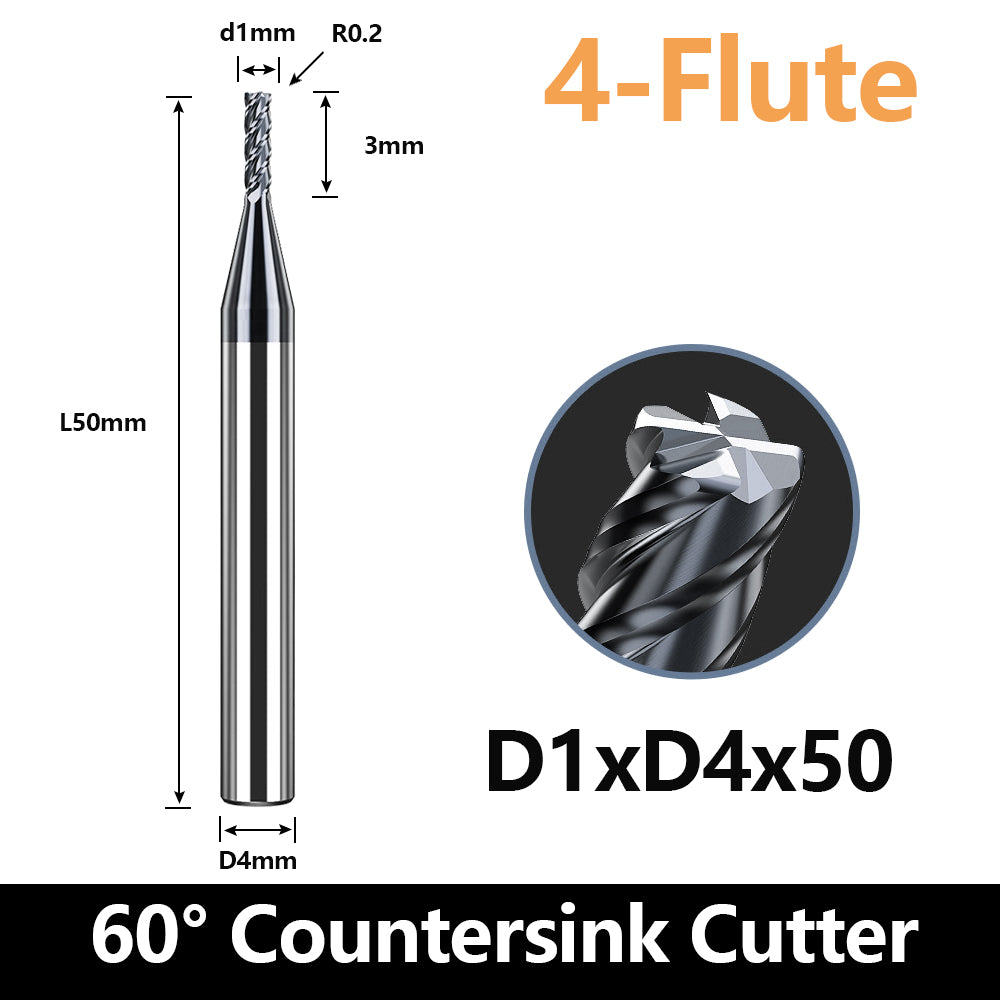 HRC60 Carbide Corner Radius End Mill 4 Flute TiAlSiN for Alloy Steel,Cast Iorn,Cooper Alloy etc.size D1xR0.2x50mm