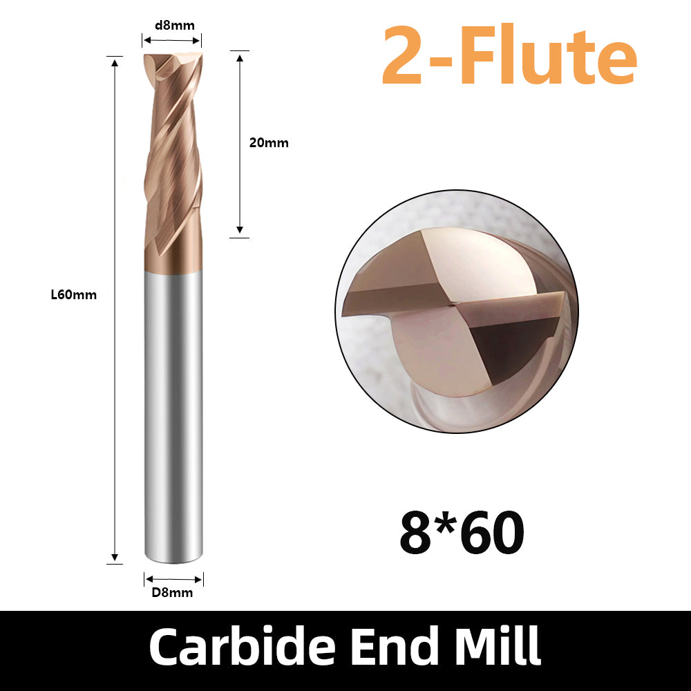 HRC55 Carbide Square End Mills-2 Flute TiSiN Coated,for Milling Alloy Steels, Hardened Steel, Metal etc. (D8*60mm)
