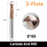 HRC55 Carbide Square End Mills-2 Flute TiSiN Coated,for Milling Alloy Steels, Hardened Steel, Metal etc. (D8*60mm)
