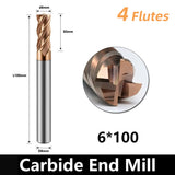 HRC55 Carbide Square End Mills-4 Flute TiSiN Coated for Milling Alloy Steels, Hardened Steel, Metal etc.size D6x100mm