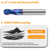 HRC65 Carbide Ball Nose End Mills-2 Flute TISIN Coated,For Milling Alloy Steels, Hardened Steel, Metal etc.size R5x100mm