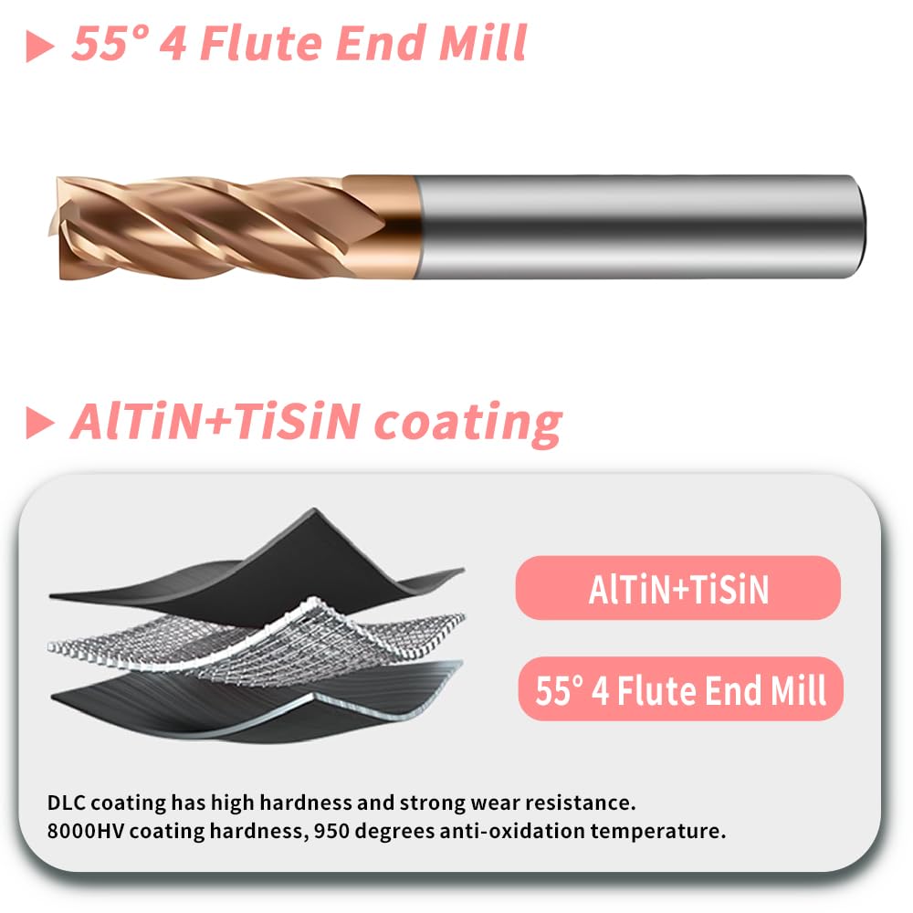 HRC55 Carbide Square End Mills-4 Flute TiSiN Coated for Milling Alloy Steels, Hardened Steel, Metal etc.size D20x100mm